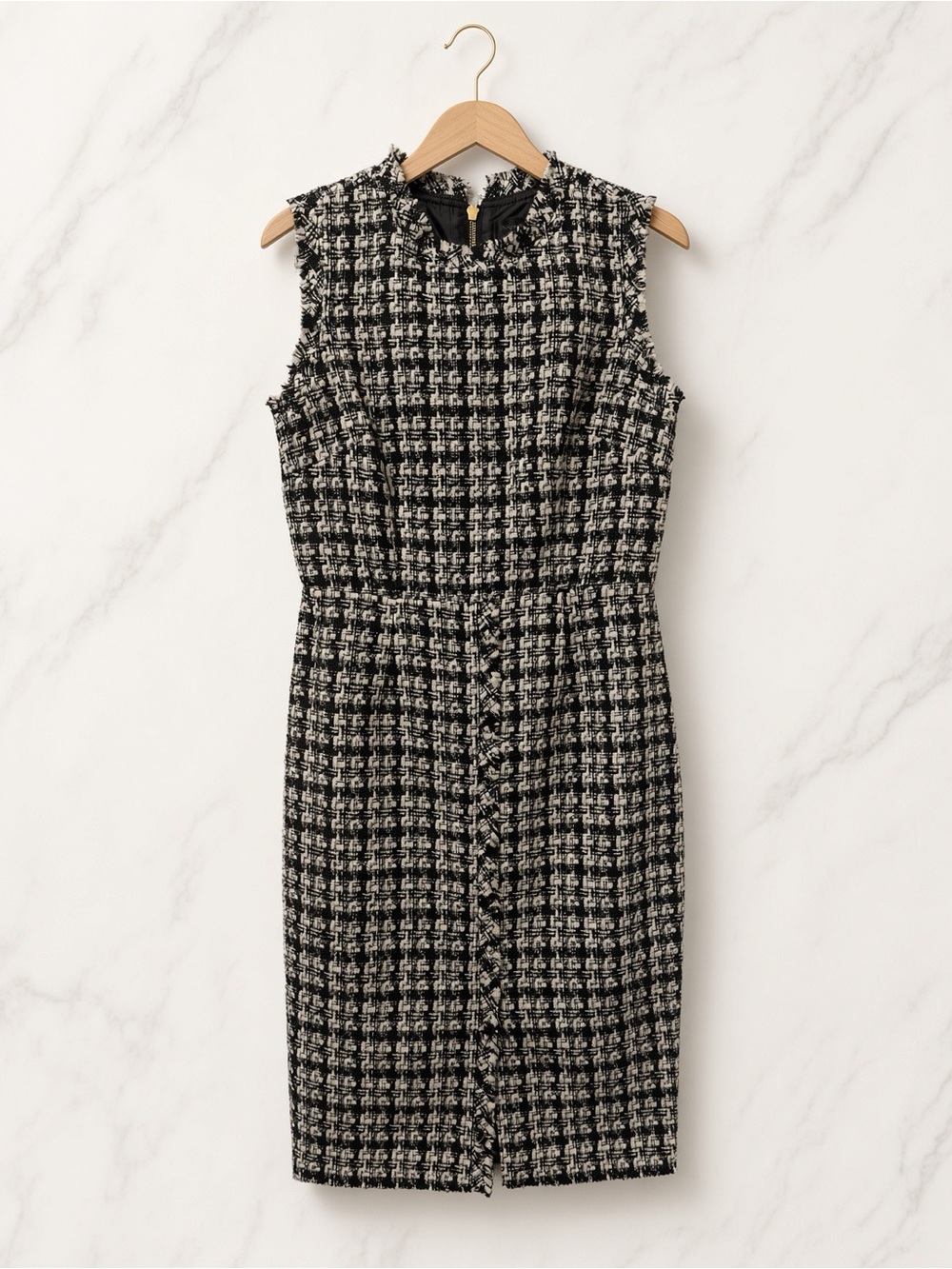 Donna Karen Sleeveless Black & White Tweed Sheath Dress
